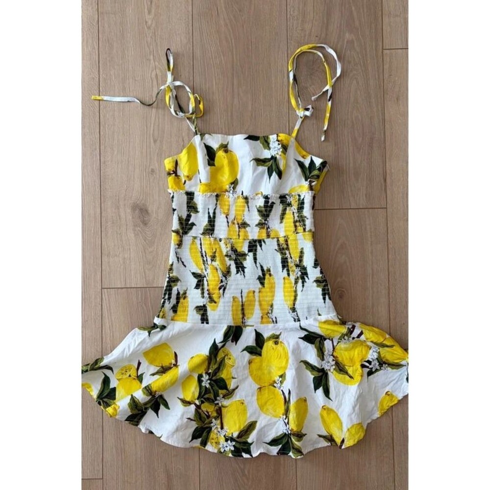 English Factory Lemon Print Smocked Mini Dress Size XS